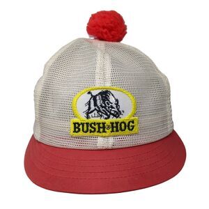 Vintage Bush Hog Mesh Snapback Hat Pom Pom Multicolor Distressed Embroidered